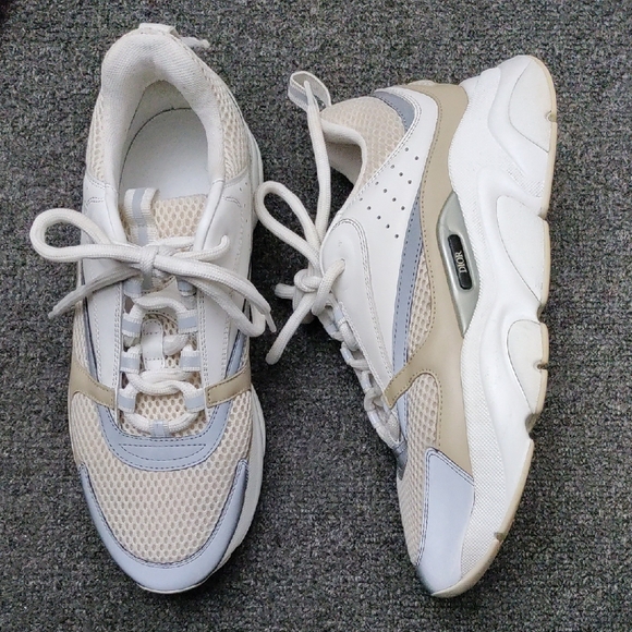 Dior Women's Beige White and Light Blue Sneakers